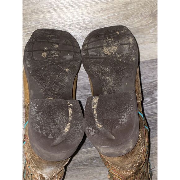 Womens 9 B Justin Cowboy Boots Gypsy L2900 Brown Turquoise Leather Cowgirl - Picture 9 of 9